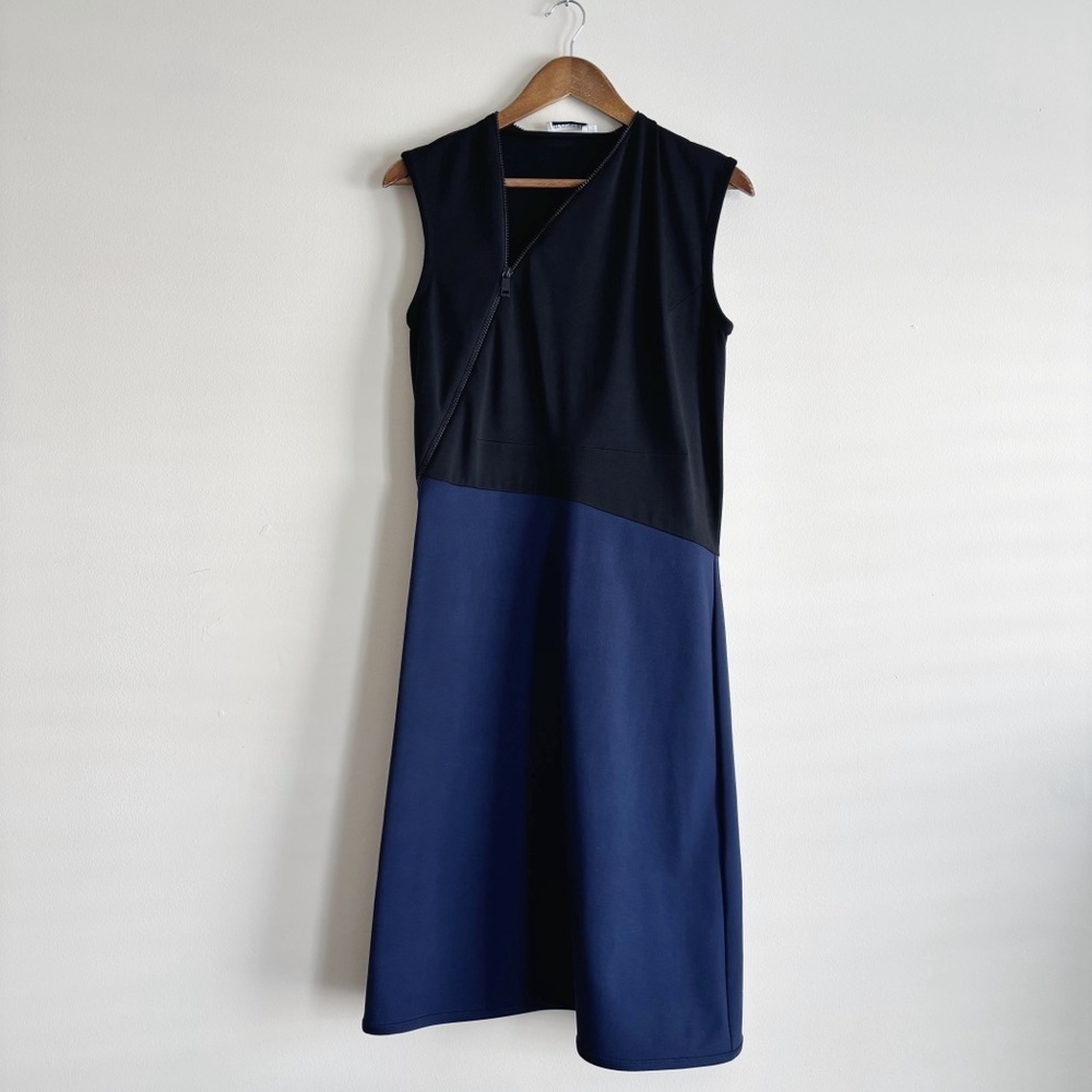 Jil Sander Colorblock Asymmetrical Zipper Sleeveless Midi Dress Sz 36 Medium
